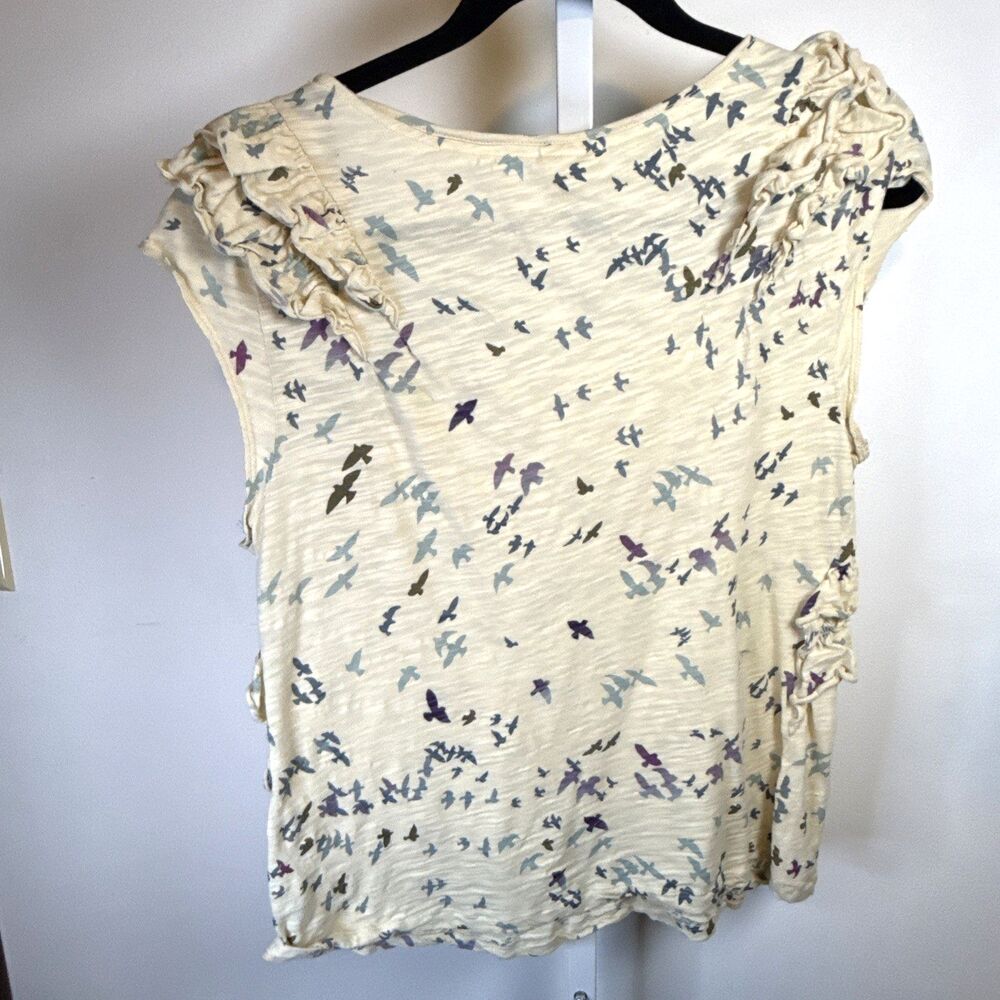 Anthropologie Bird on Flight Ruffled Babydoll Top Rosette Ivory Cotton Large - Picture 5 of 7